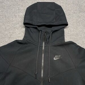 Nike Tech Hoodie Fleece Full Zip Jacket Sportswear Black Womens Sz S *FLAW*